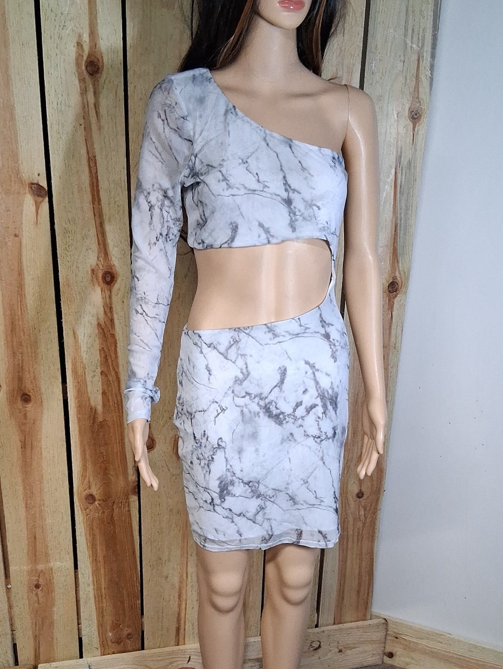 Fashion Nova Rare Marble Mesh Mini Dress Size M Black & White